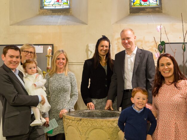 Christening Evelyn's baptism at St Andrew's church, a couple of days after her first birthday.